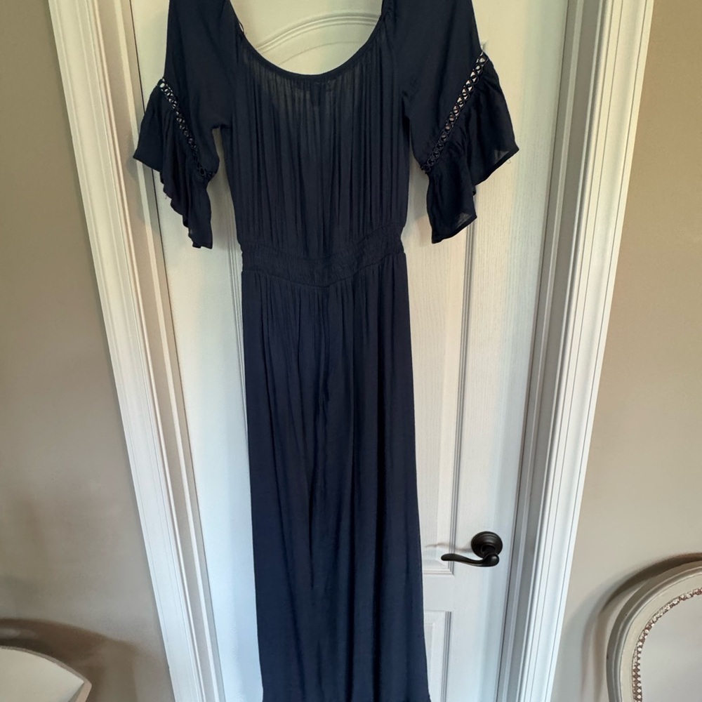 Blue Flutter Sleeve Scoop Neck Sundress